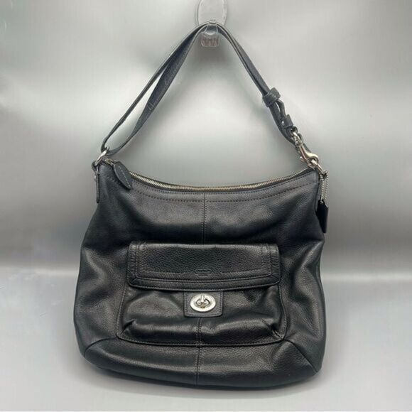 Coach Dark Denim Pebbled Leather Shoulder Bag - Picture 1 of 11
